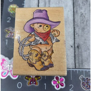 Rubber Stampede Cowboy Beary A1342D Lasso Hat Rubber Stamp Wood‎ #N36